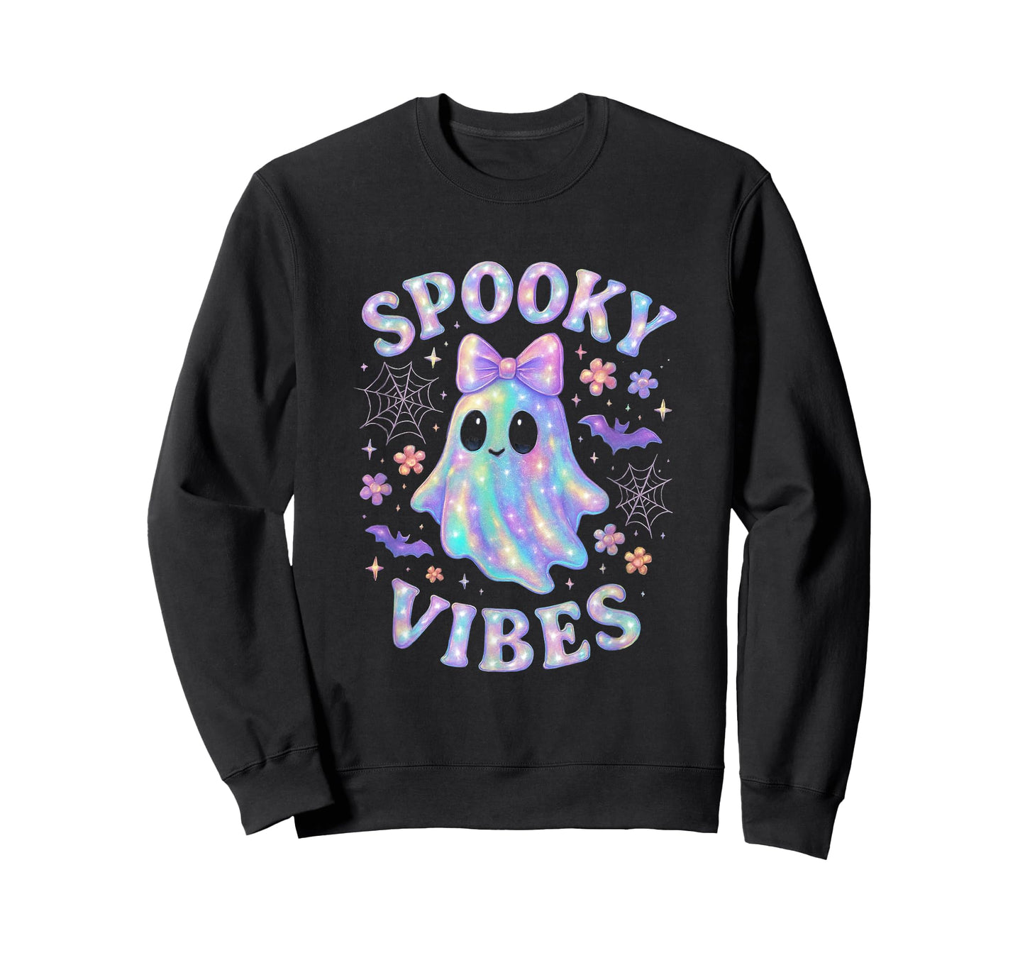 Spooky Vibes Ghost with Bow Cute Halloween Girls T-Shirt