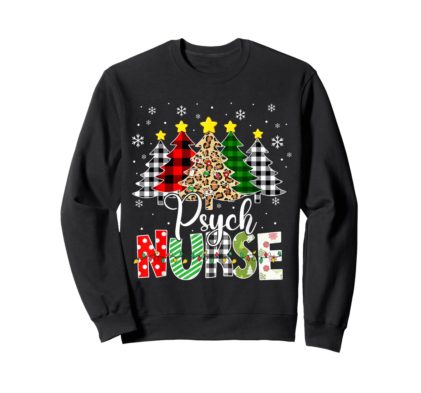 Psych Nurse Xmas Tree Leopard Red Plaid Christmas T-Shirt