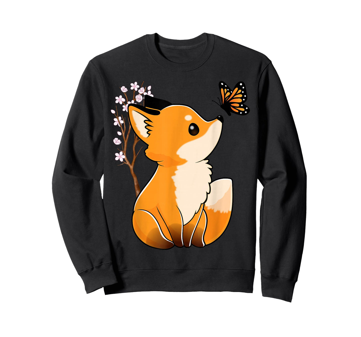 Fox and Butterfly Cute Fox Japanese Cherry Blossom Flower T-Shirt