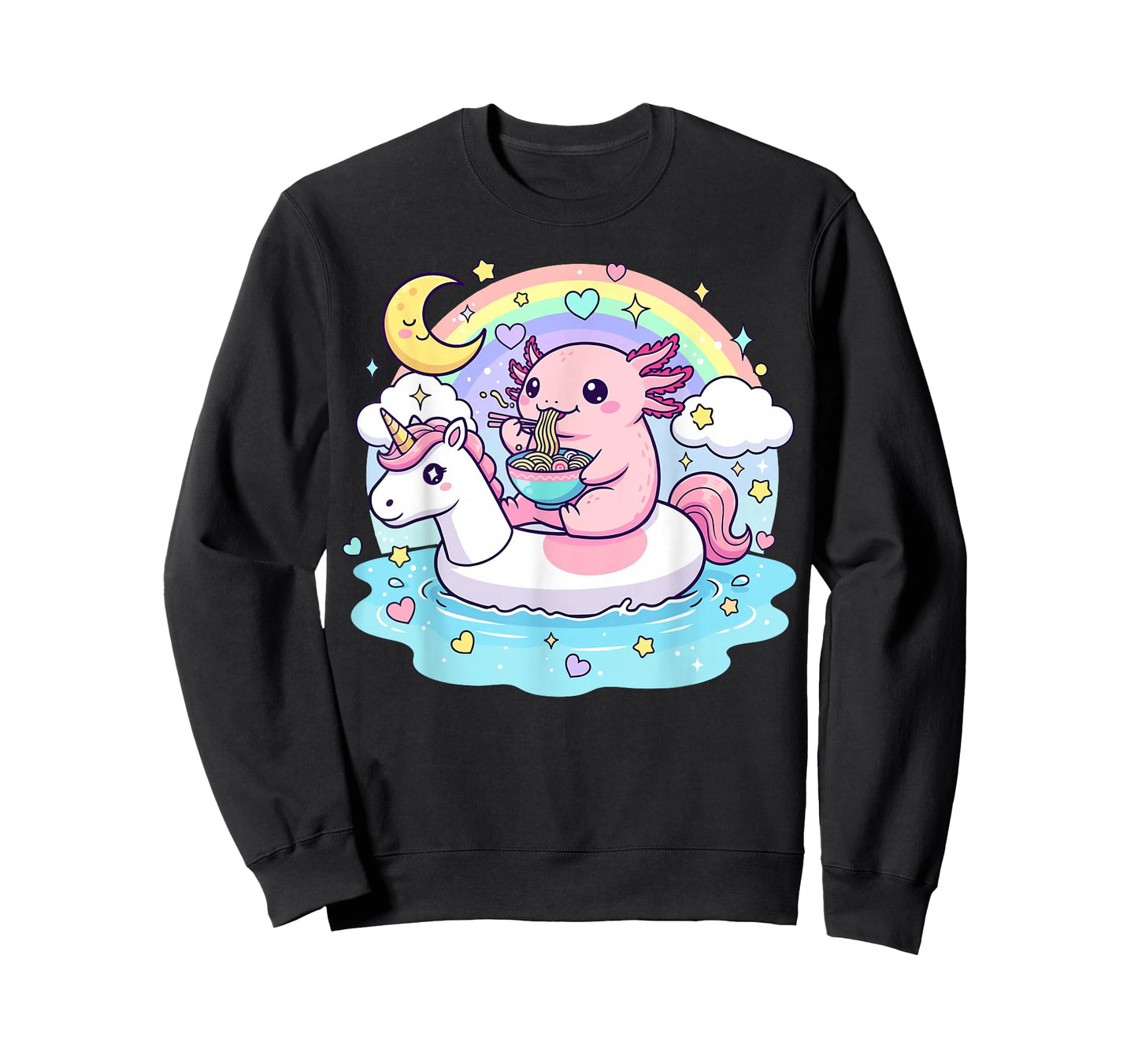 Axolotl Eating Ramen on Unicorn T-Shirt
