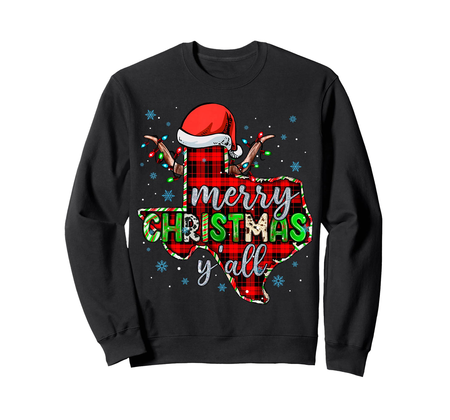Funny Merry Christmas Y'all Texas State Red Plaid Santa Hat T-Shirt