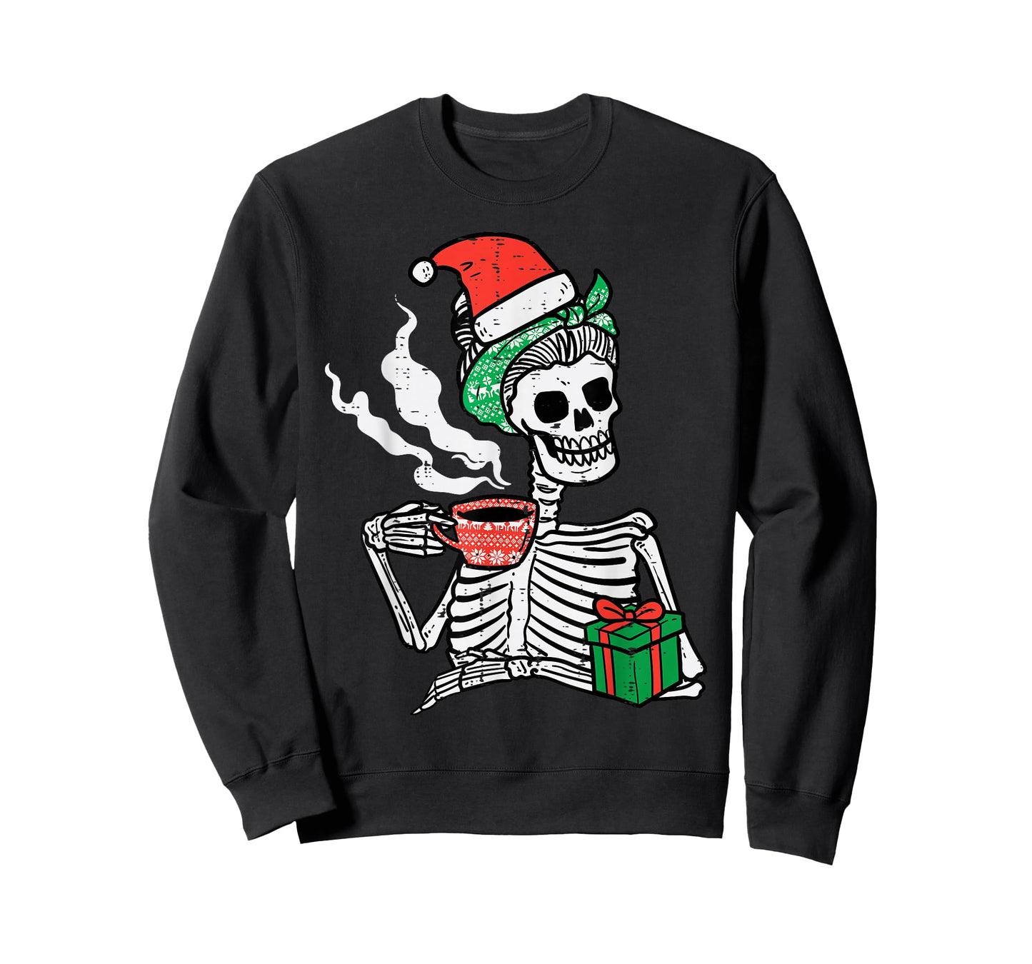 Woman Skeleton Santa Coffee Xmas Christmas Women Mom T-Shirt