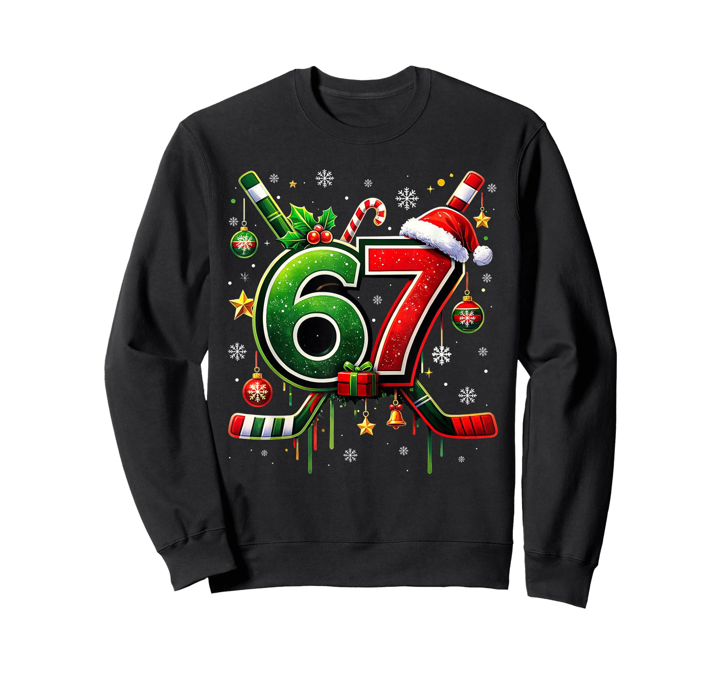 Funny 67 Six Seven Christmas Ice Hockey T-Shirt