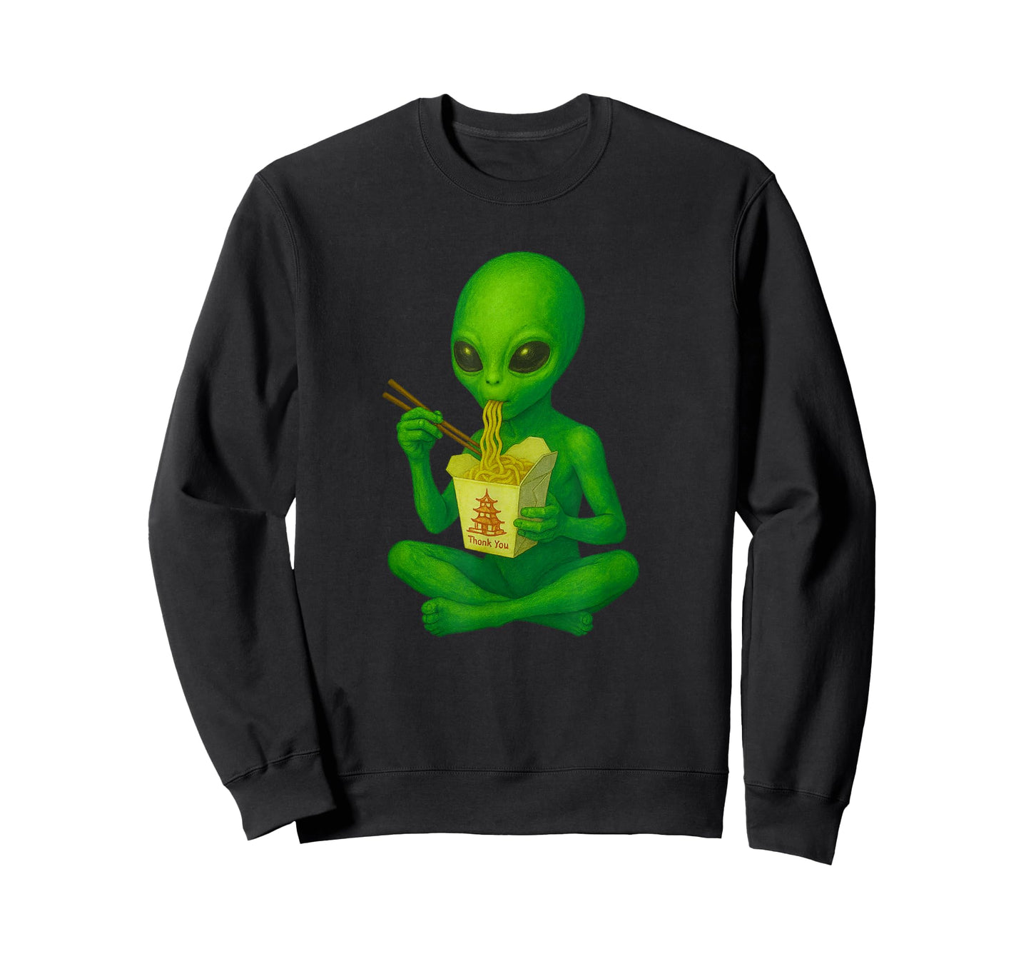 Alien Eats Chinese Takeout Extraterrestrial Funny Foodie T-Shirt
