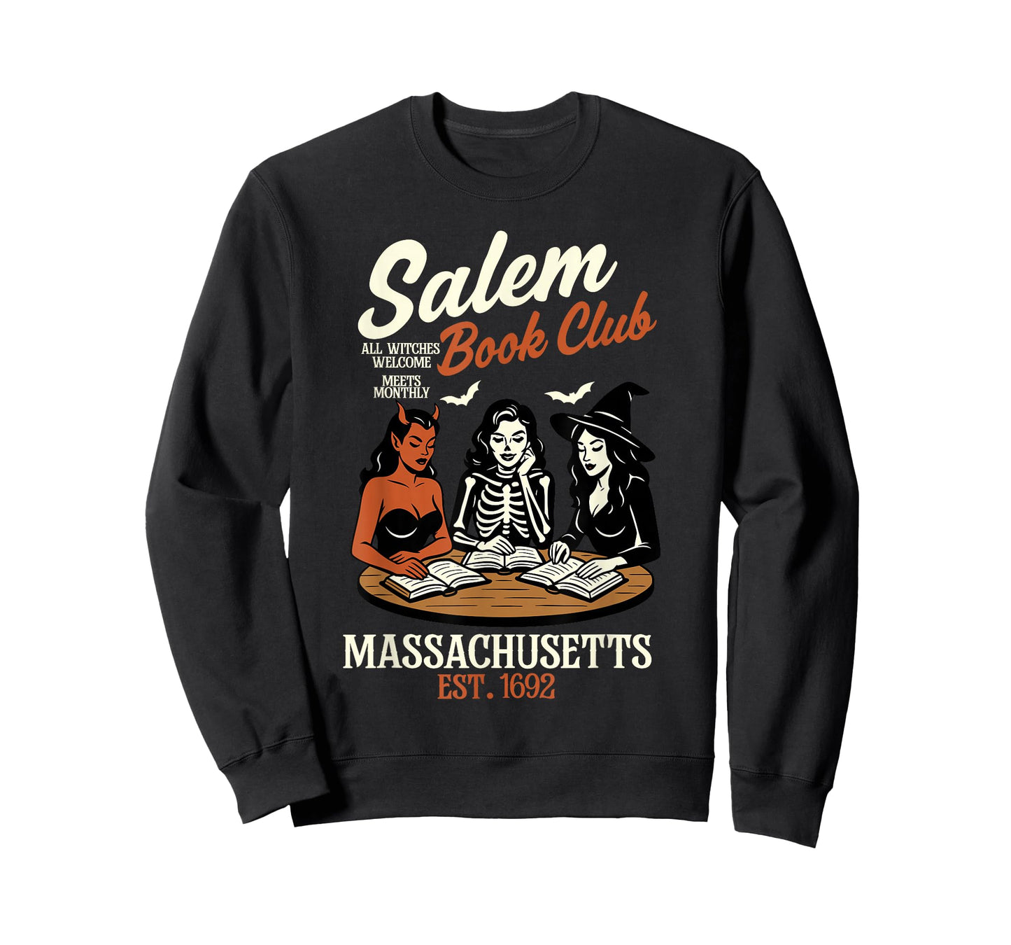 Vintage Salem Book Club Black Cat Bookish Spooky Halloween T-Shirt