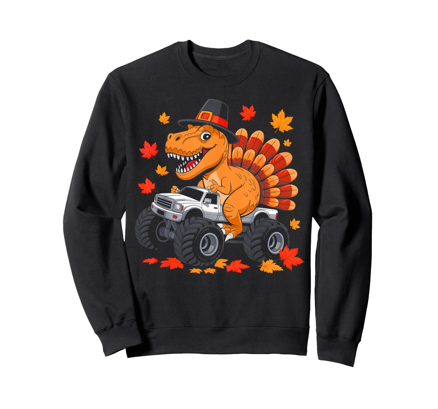 Thanksgiving Turkey Dinosaur Riding Monster Truck Boys Kids T-Shirt