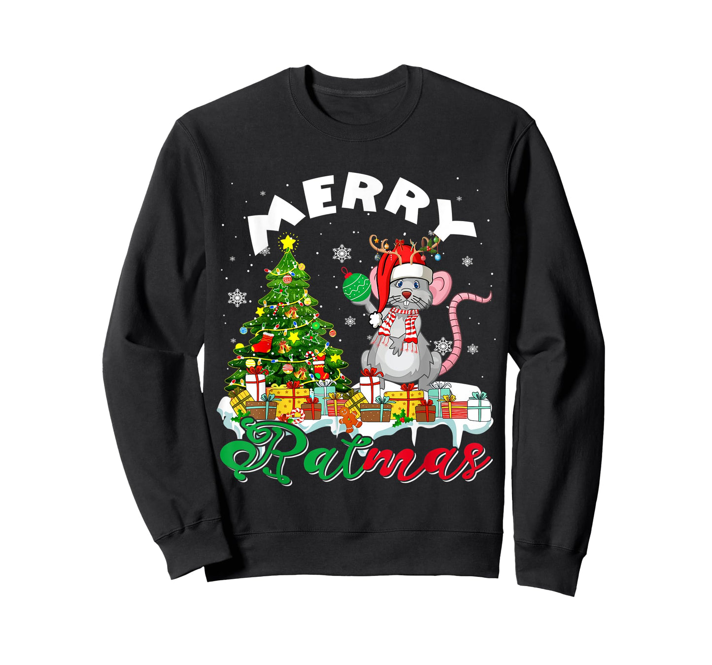 Merry Xmas Santa Reindeer Rat Sitting With Xmas Presents T-Shirt