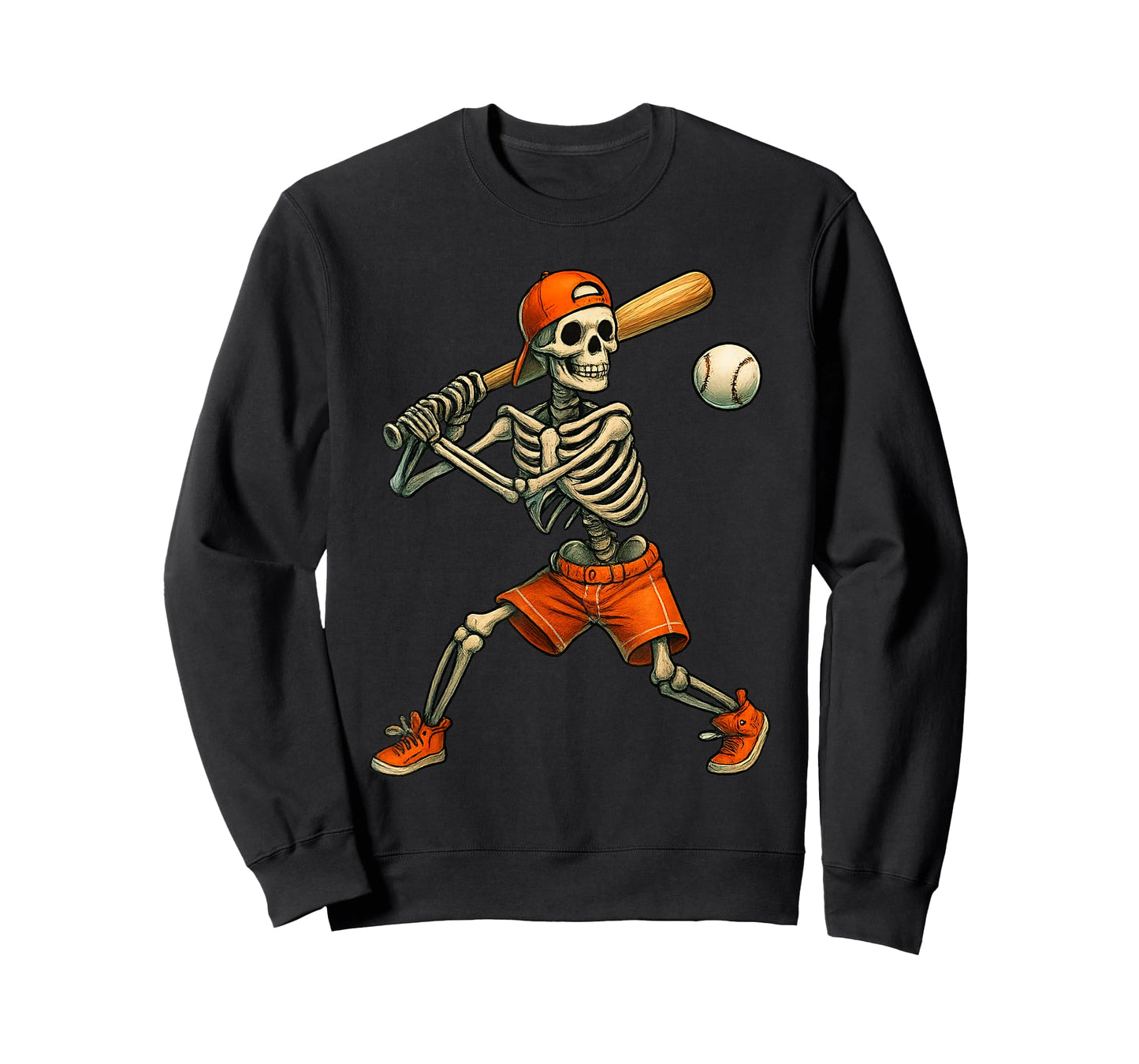 Funny Skeleton Batting Baseball Halloween Boys Men Kids T-Shirt