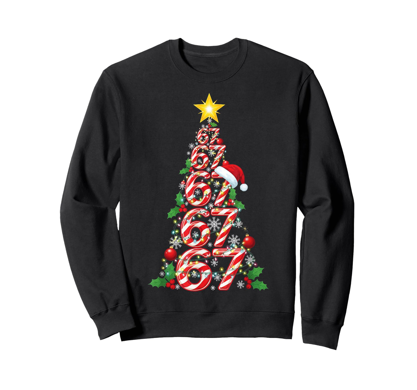67 Christmas Tree Candy Cane Holiday Six Seven Meme Brainrot T-Shirt