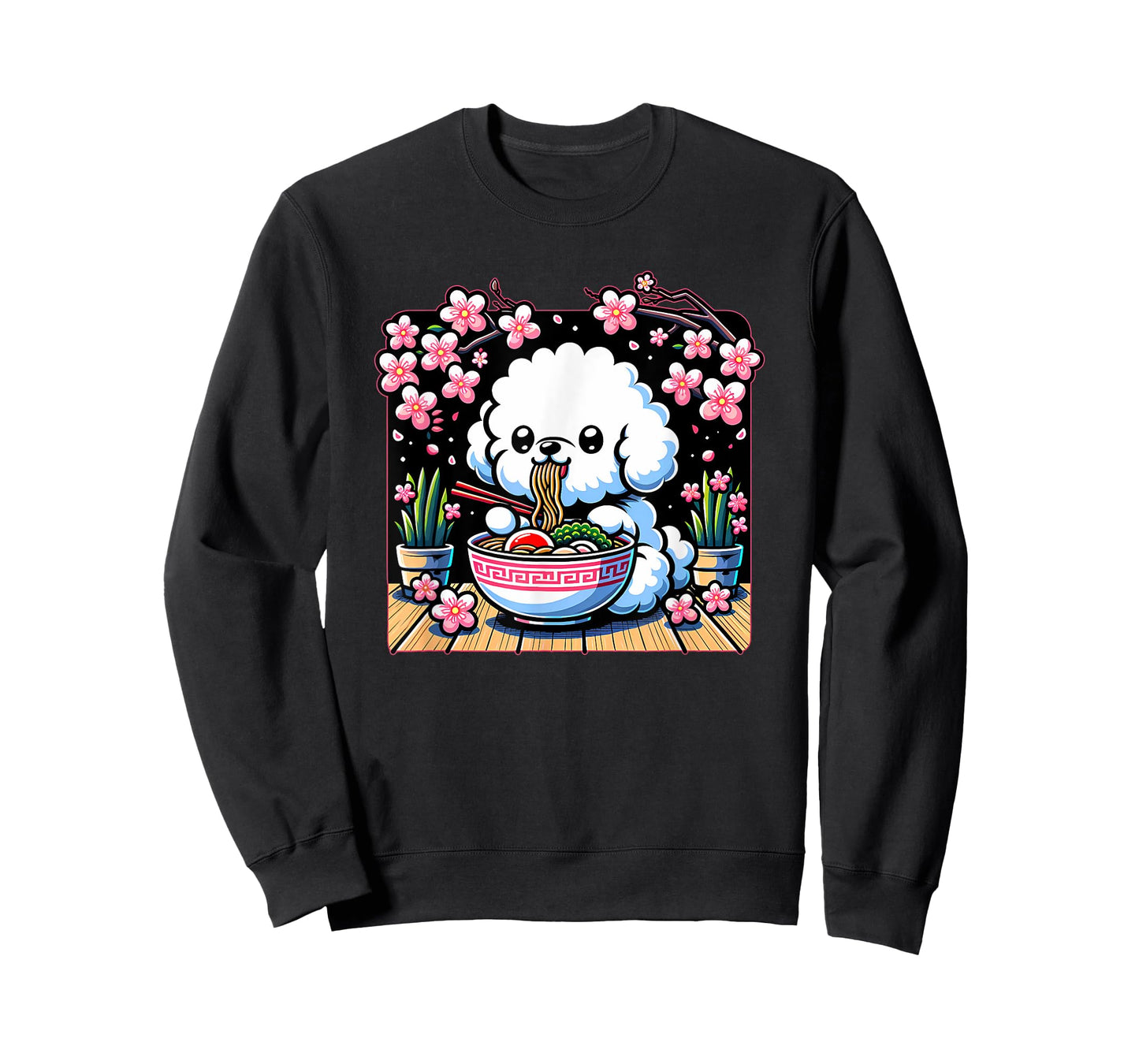 Kawaii Bichon Frise Dog Eating Ramen T-Shirt