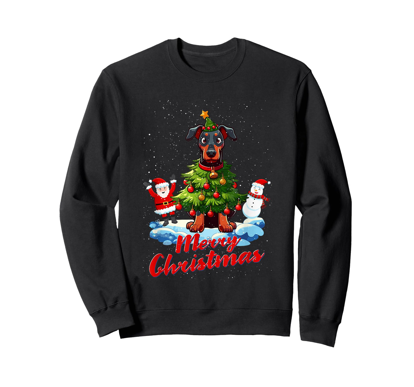 Doberman Merry Christmas Tree Lights Dog X-Mas Dogs T-Shirt