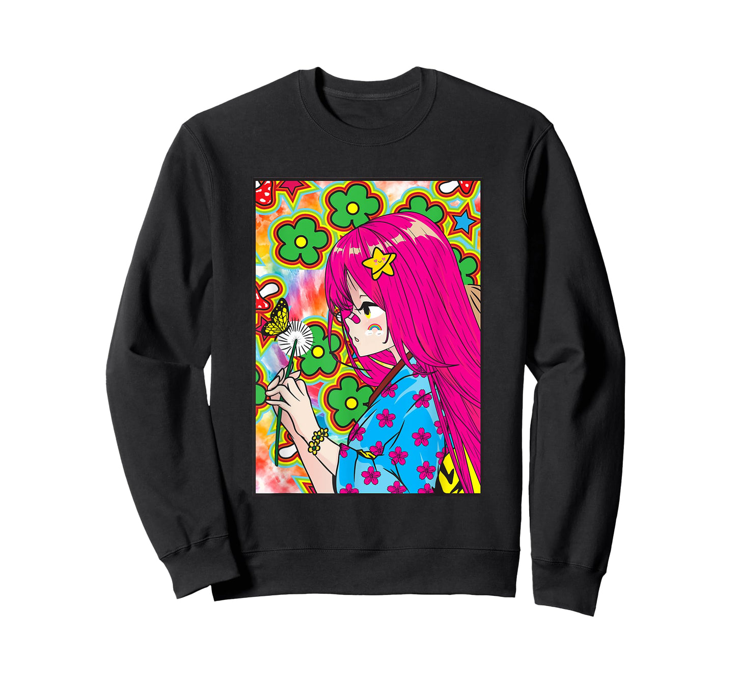 Kidcore Aesthetic Japanese Anime Girl Kawaii Flowers Old T-Shirt