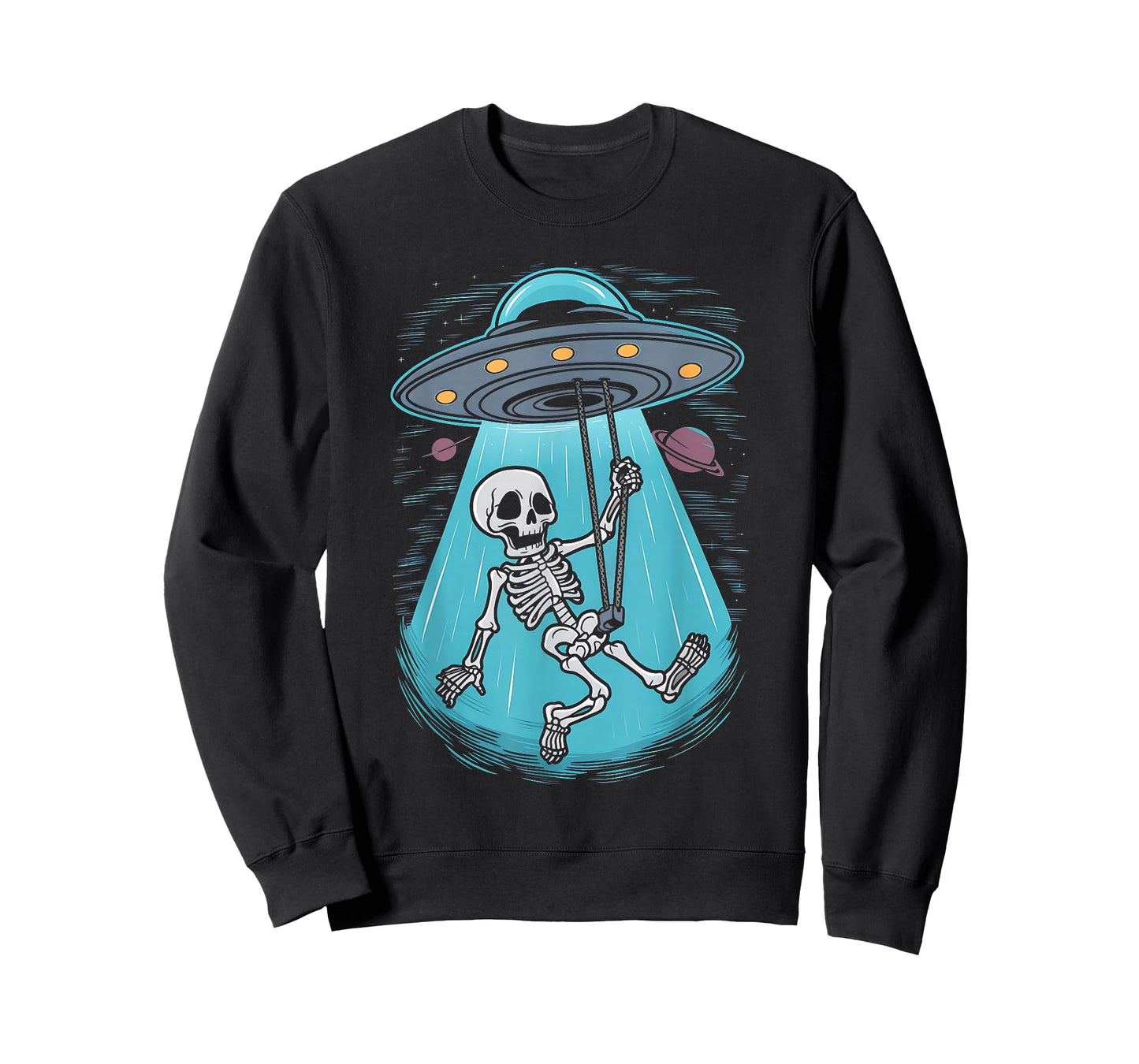 Skeleton Alien UFO Beam Swing Boys Girts Halloween Graphic T-Shirt