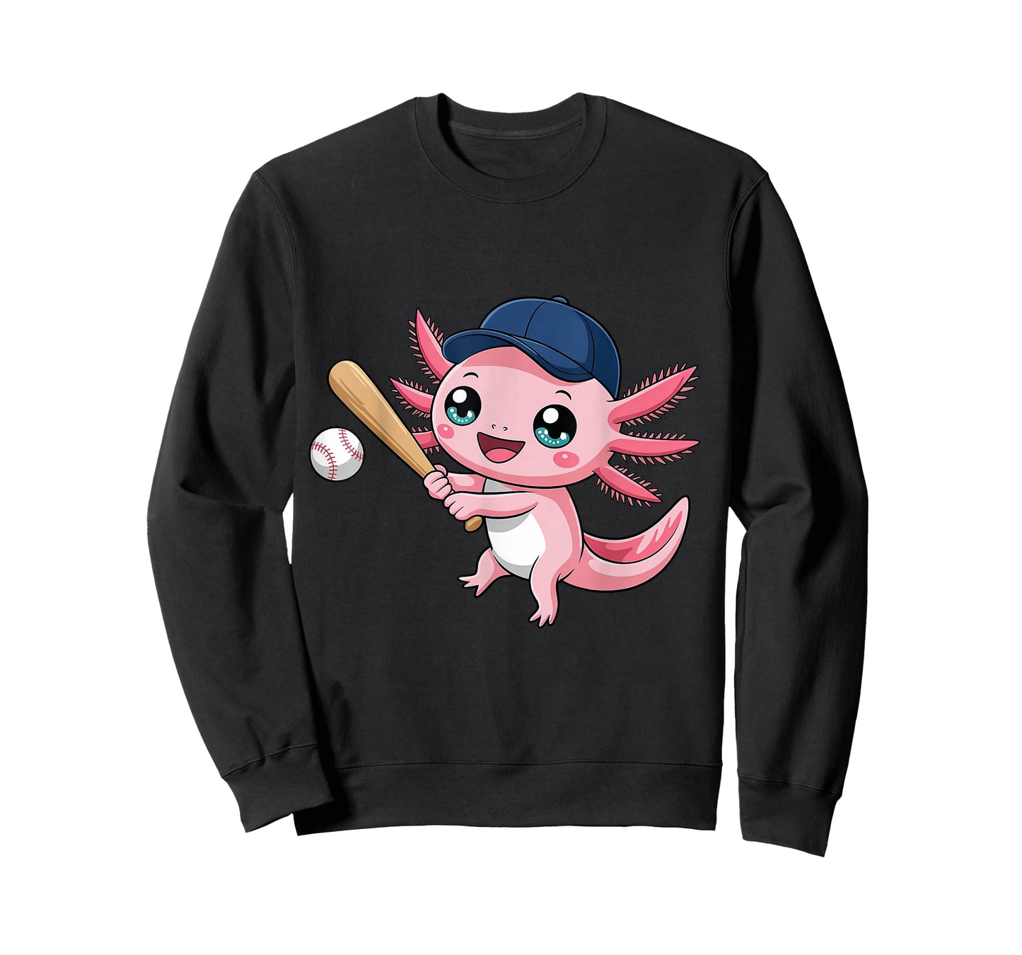 Cute Axolotl Playing Baseball Kid Kawaii Anime Axolotl T-Shirt