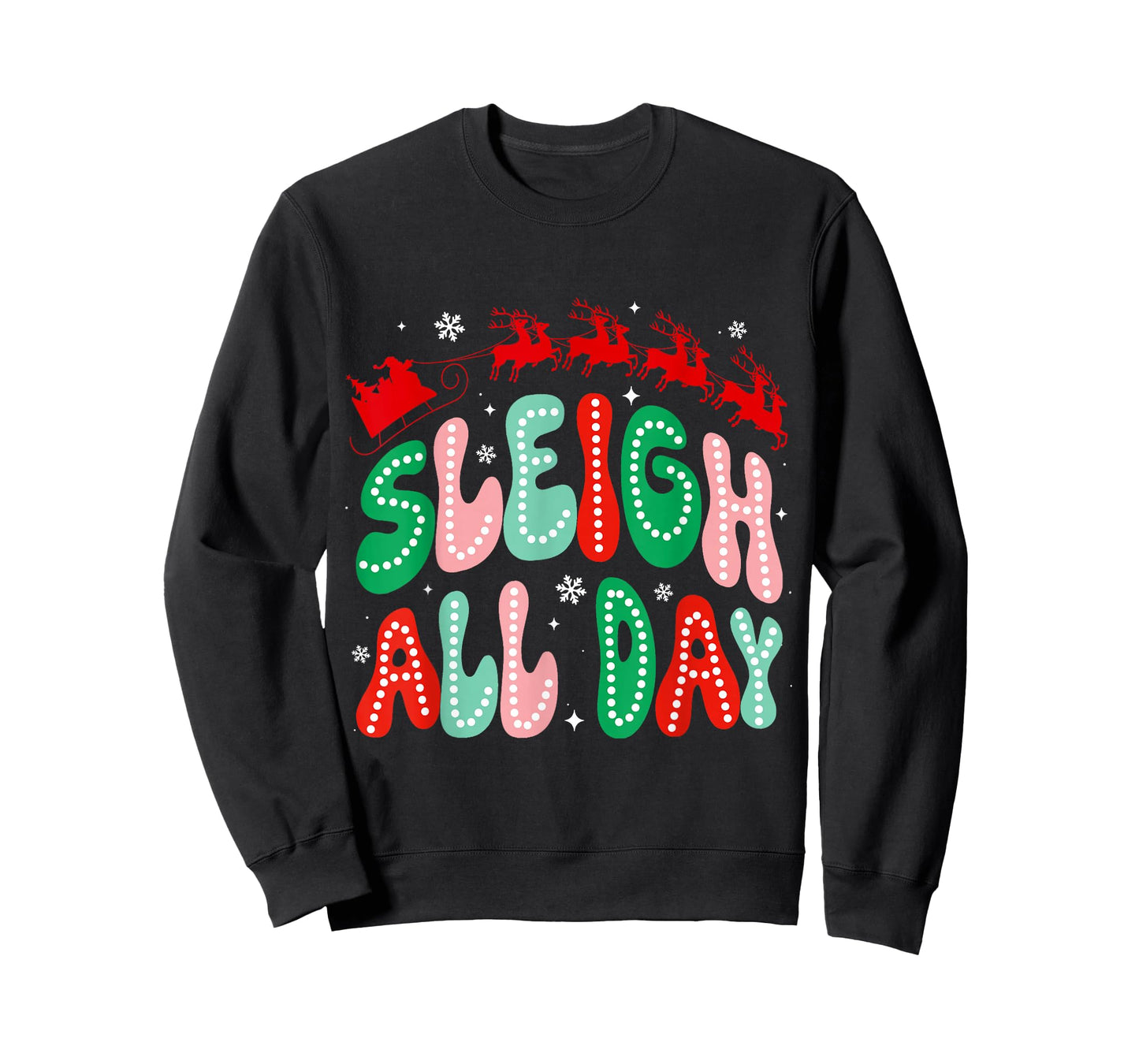 Reindeer Sleigh All Day Retro Christmas Pajamas Women Girls T-Shirt