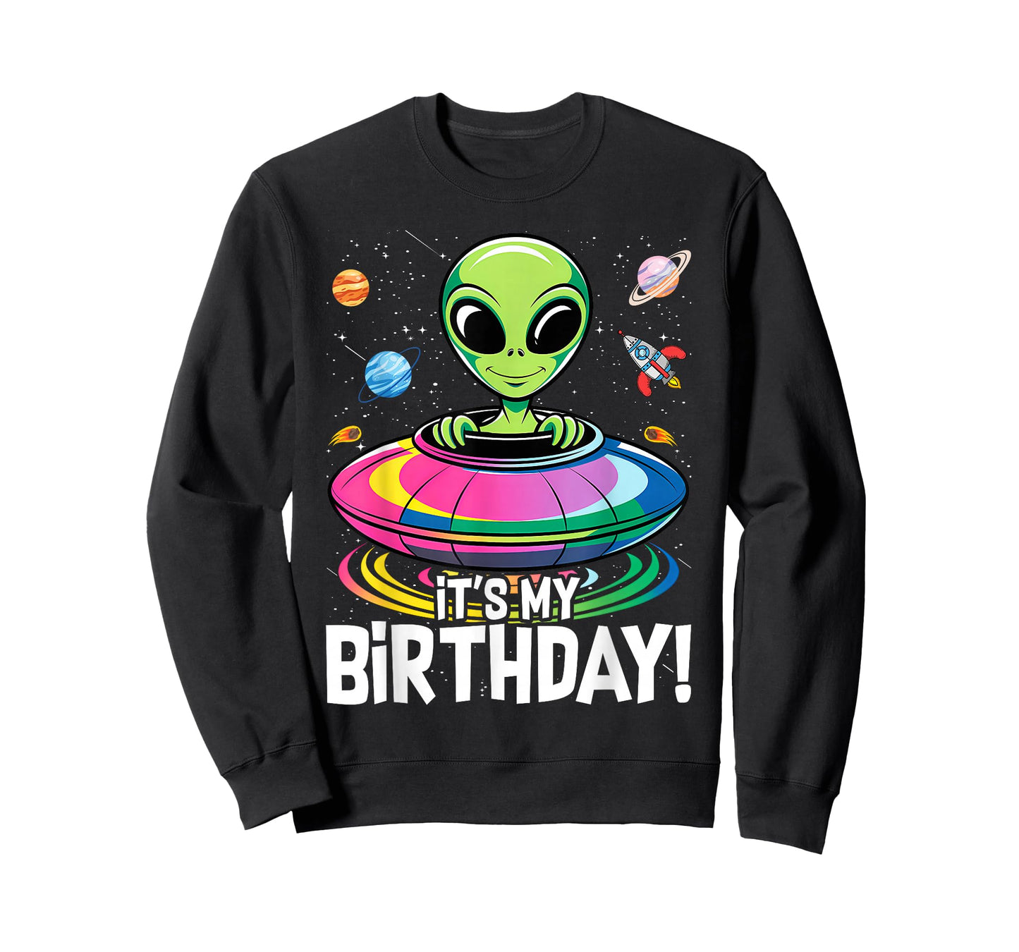 It's My Birthday Cute Alien UFO Ship In Space Funny Alien T-Shirt