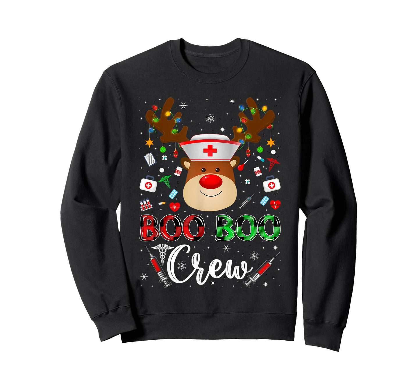Nurse Christmas Scrub Top Funny Reindeer Boo Crew Nurse Xmas T-Shirt