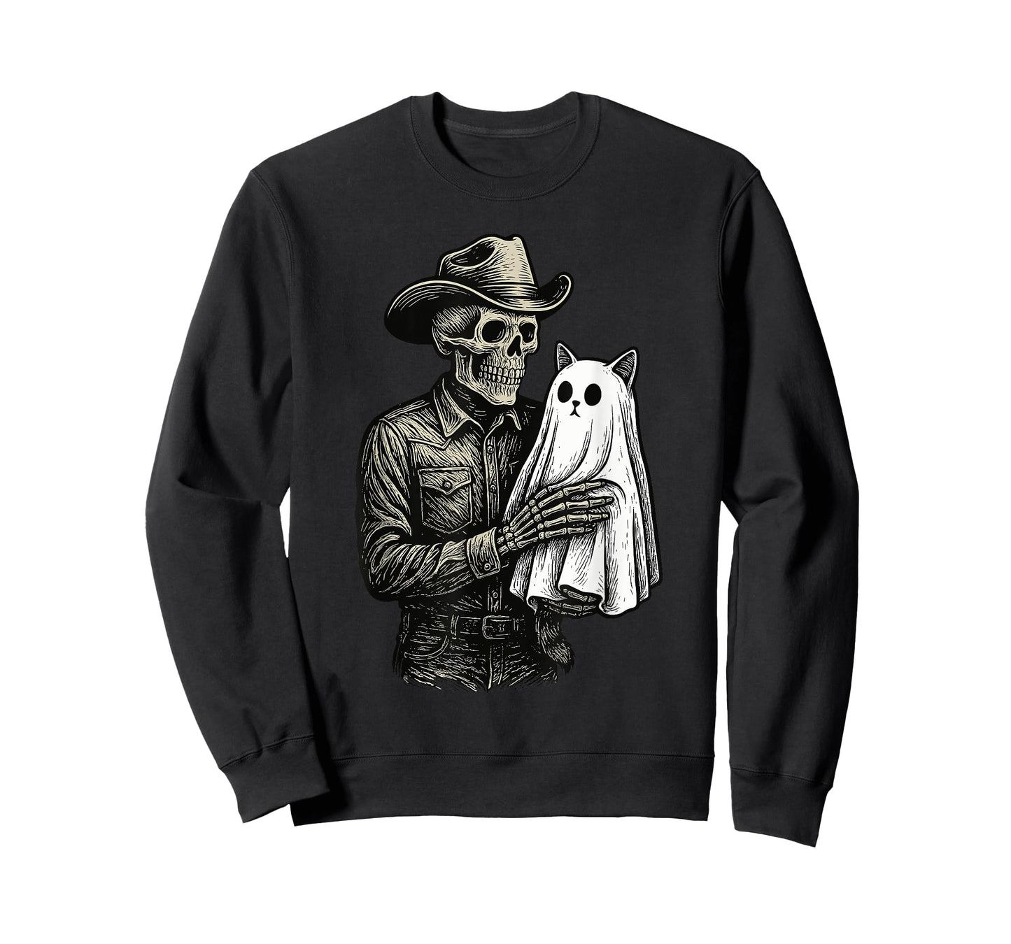 Skeleton Cowboy Ghost Cat Halloween Goth Dark Western Gothic T-Shirt