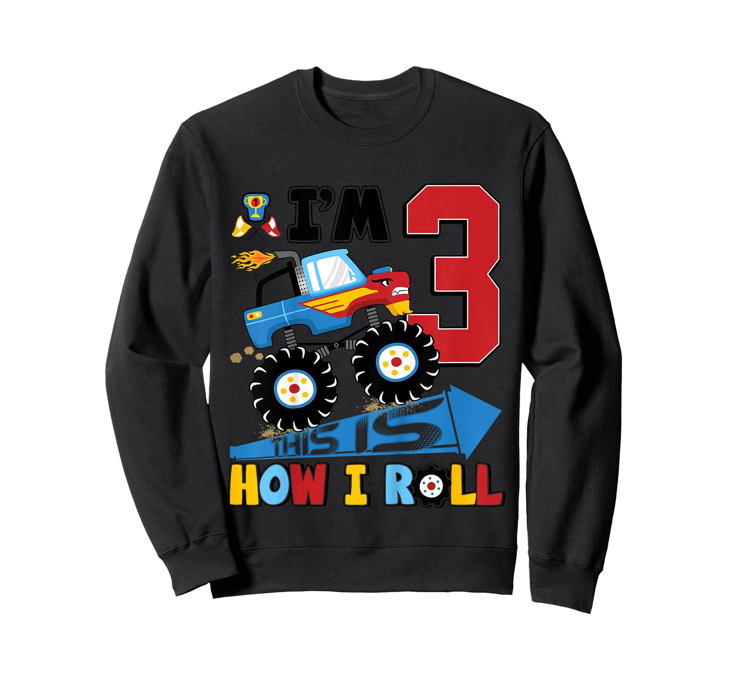 Kids 3 Year Old Tee 3rd Birthday Boy Monster Truck Car Gift Boys T-Shirt