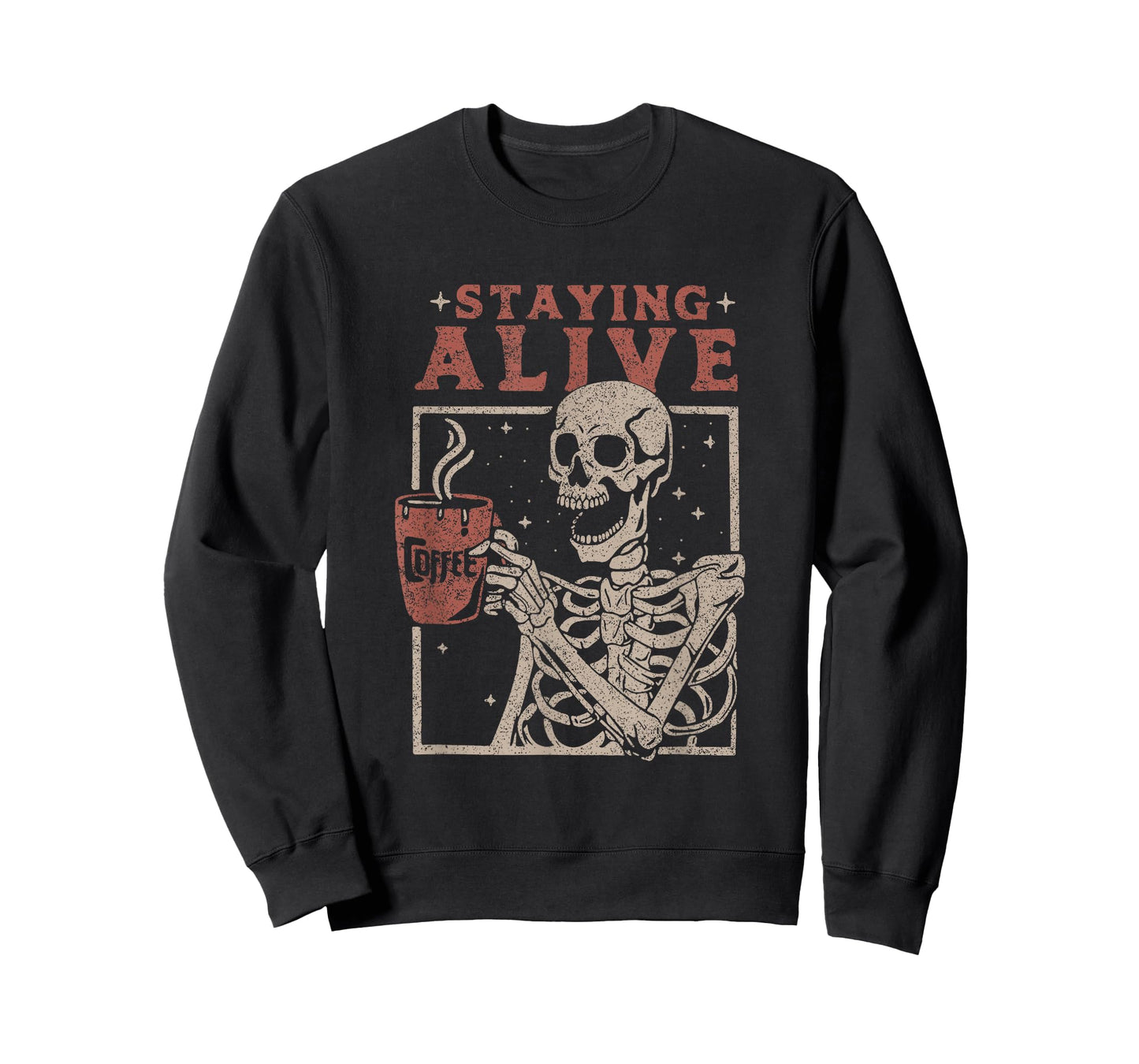 Staying Alive Halloween Costume Funny Skull Drinking Coffee T-Shirt