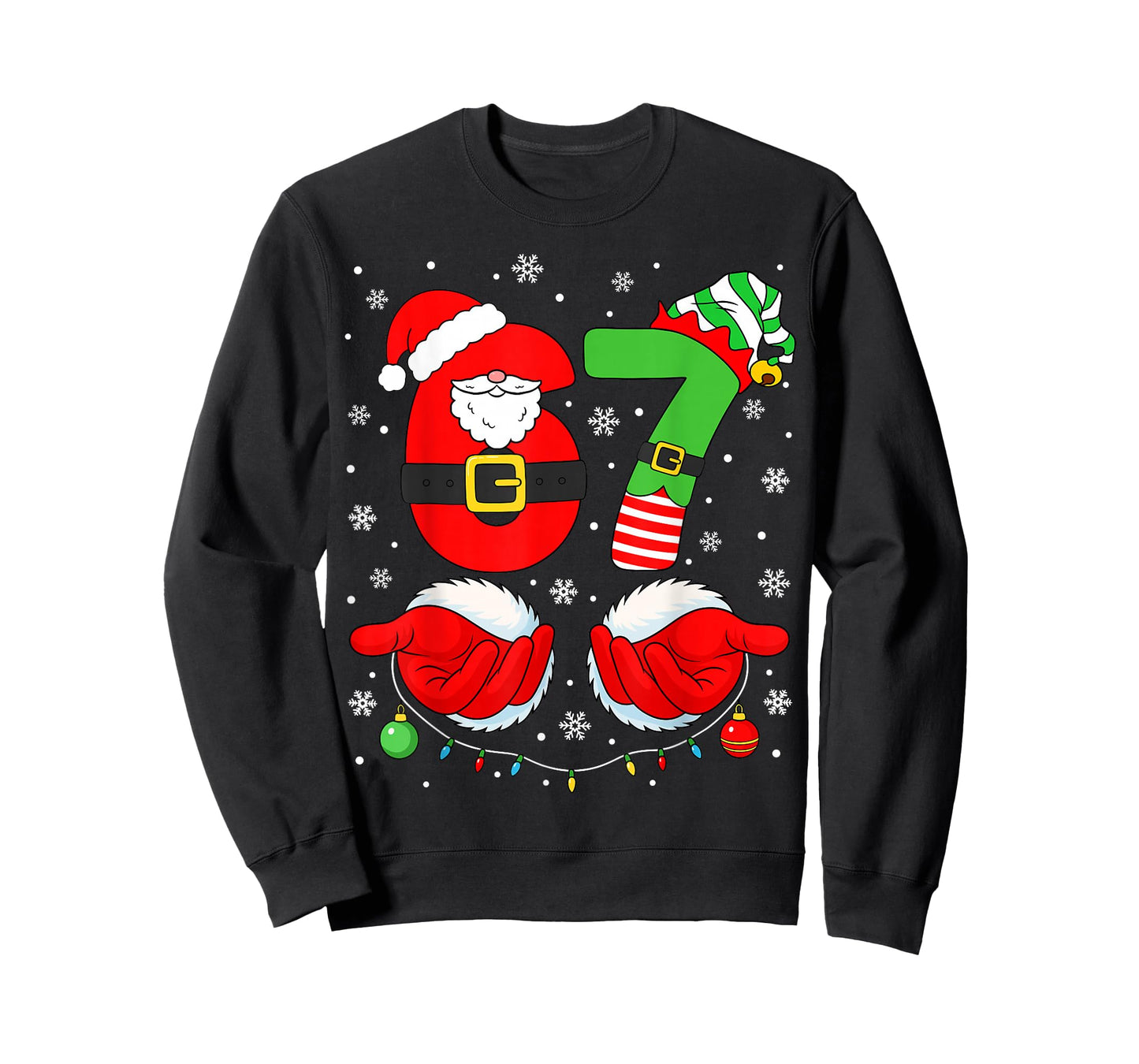 Funny Six Seven 67 Meme 6 7 Elf Santa Christmas Pajamas Kids T-Shirt