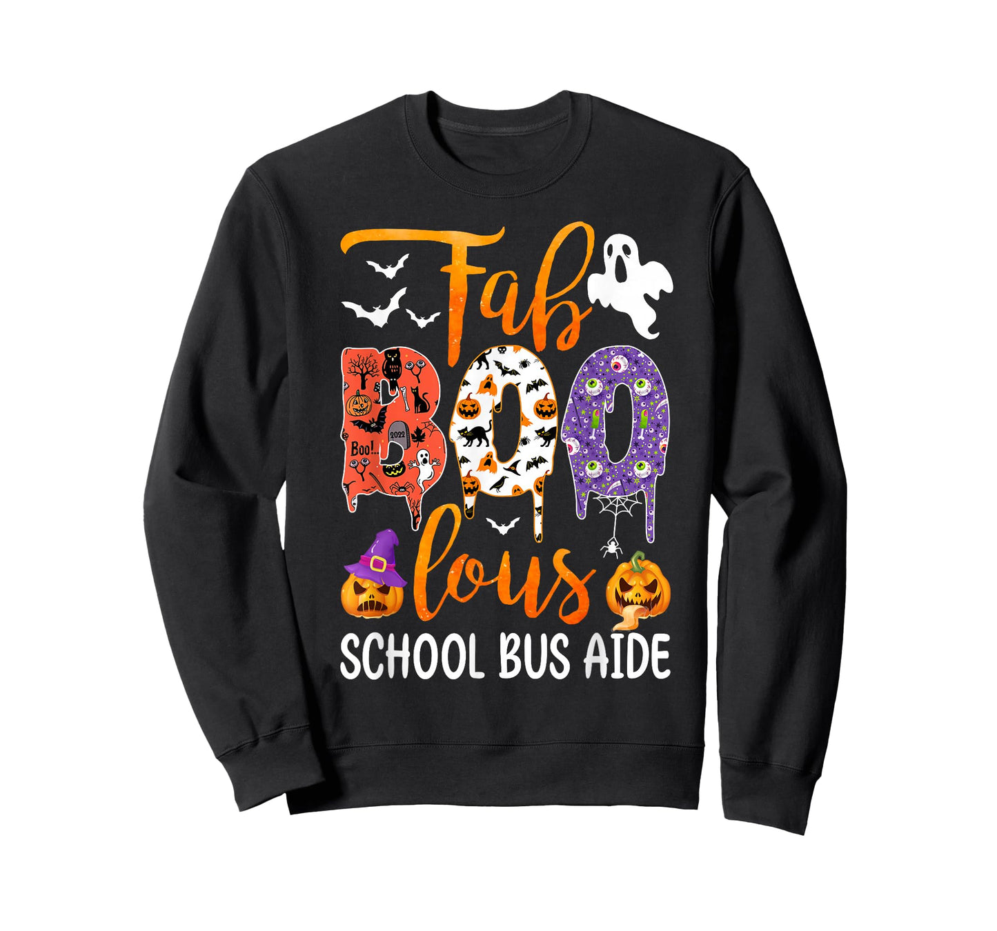 Fab Boo Lous School Bus Aide Boo Ghost Pumpkin Halloween T-Shirt