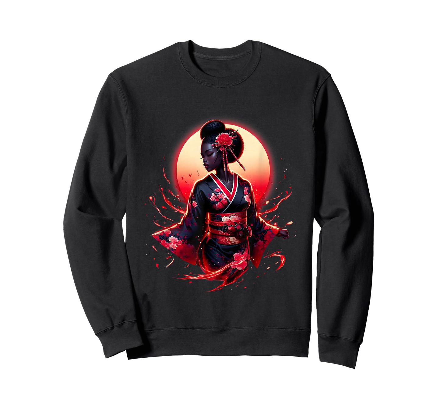 Samurai Girl Black Cat Women Black Woman Japanese Anime T-Shirt