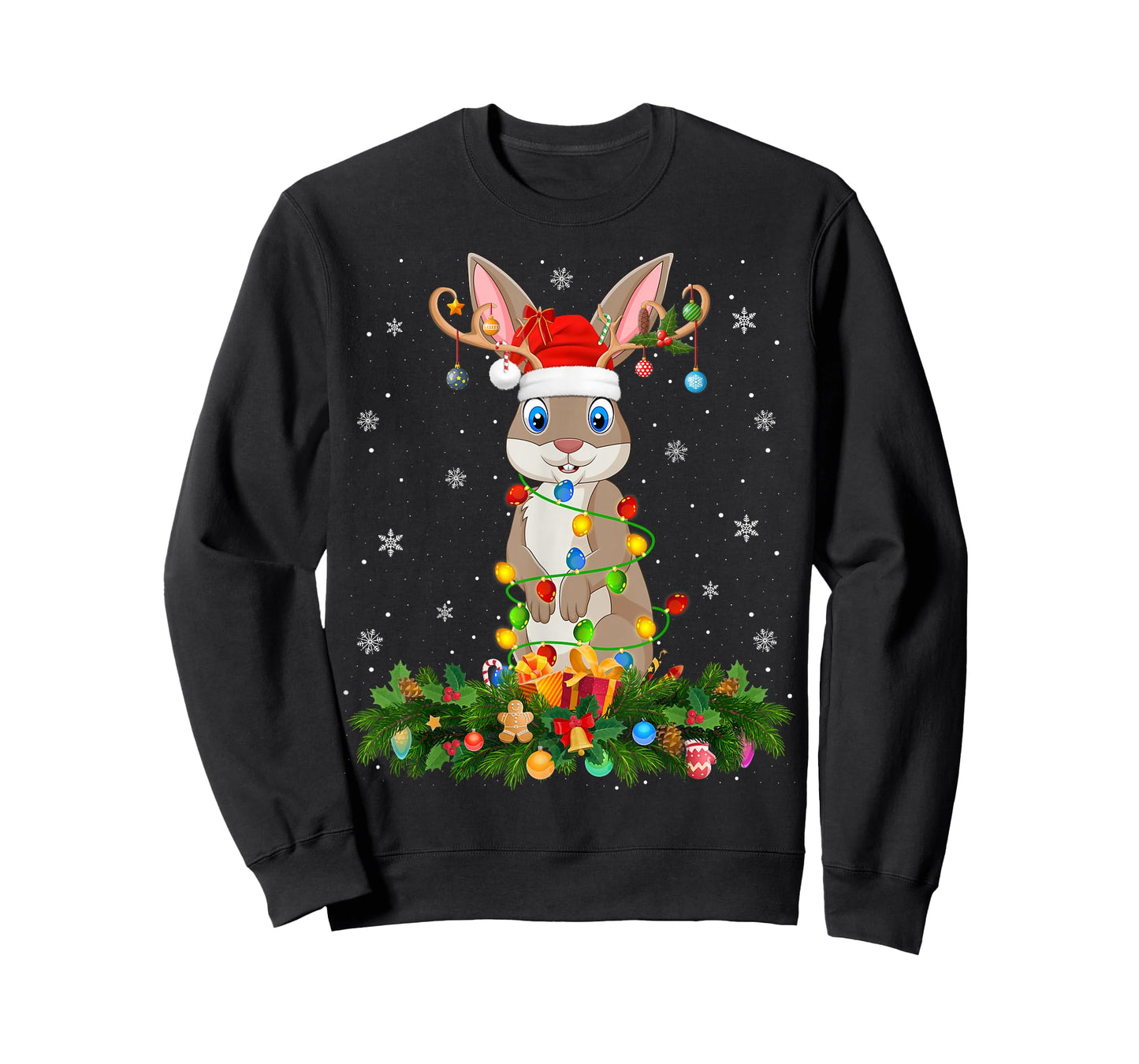 Rabbit Bunny Christmas Lights Reindeer Santa Adult & Kids T-Shirt