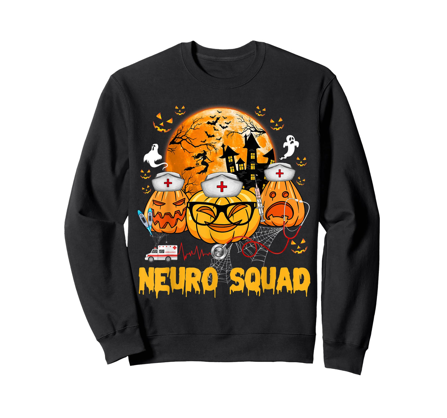 Neuro Squad Pumpkin Nurse Ghost Scary Halloween Costume T-Shirt