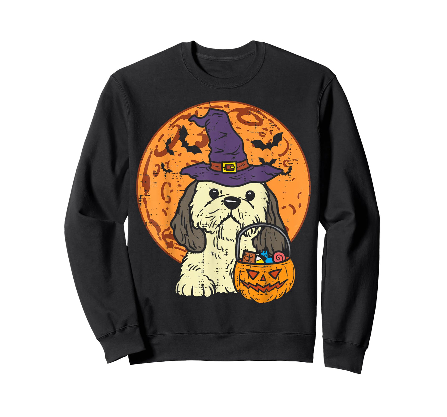 Shih Tzu Witch Moon Jack O Lantern Halloween Dog Men Women T-Shirt
