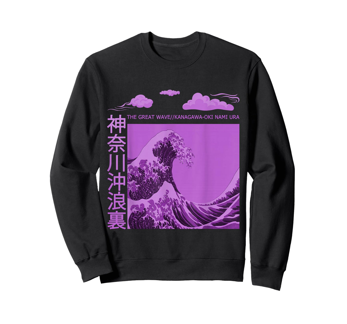 Big Wavy Japanese Purple Color Graphic T-Shirt