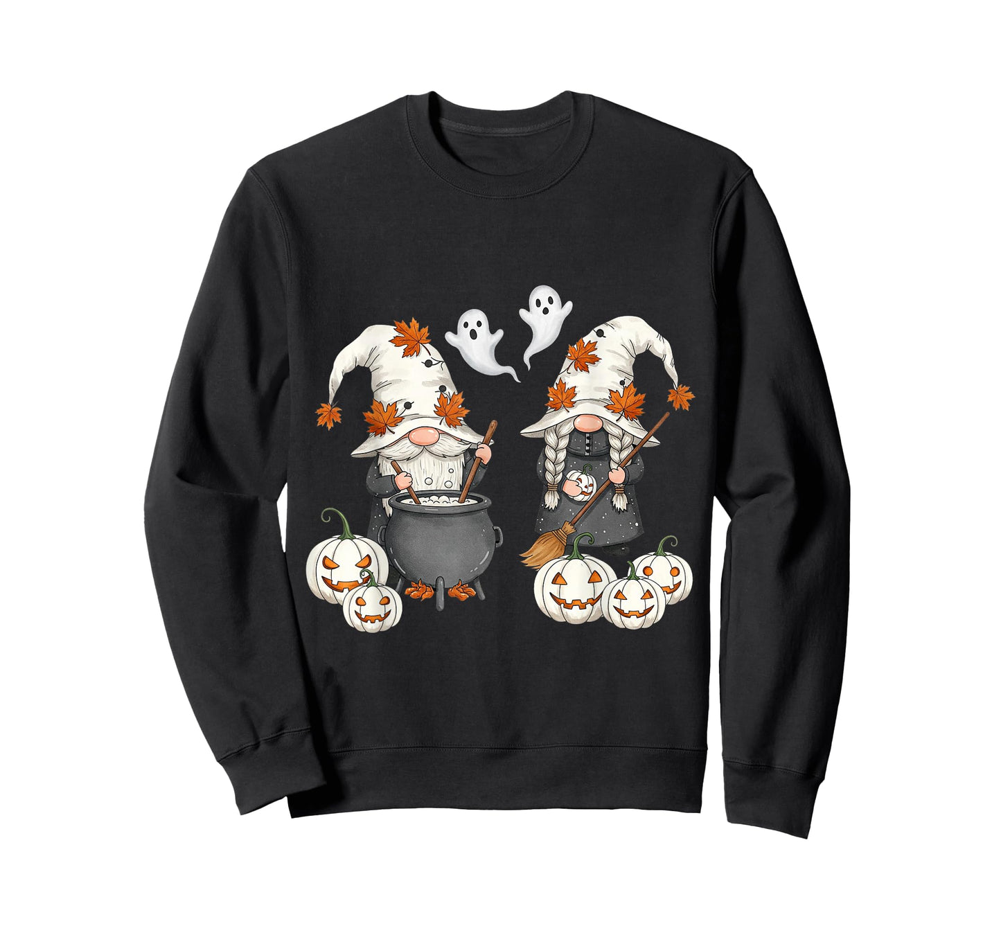Funny Gnome Halloween With Pumpkin Ghost Leopard Design T-Shirt