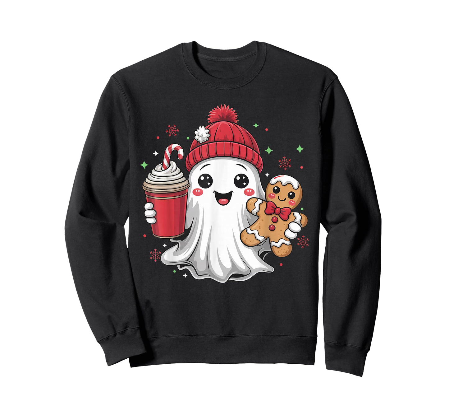 Retro Ghost Beanie Christmas Holiday Xmas Coffee Gingerbread T-Shirt