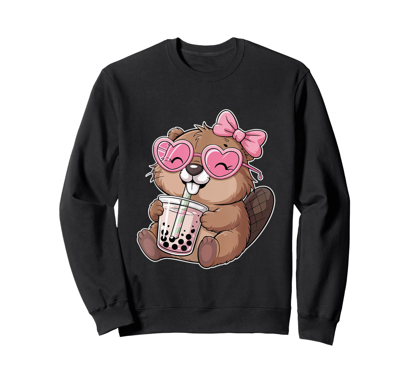 Beaver Coquette Bow Tea Bubble Cute Beaver Boba Tea T-Shirt