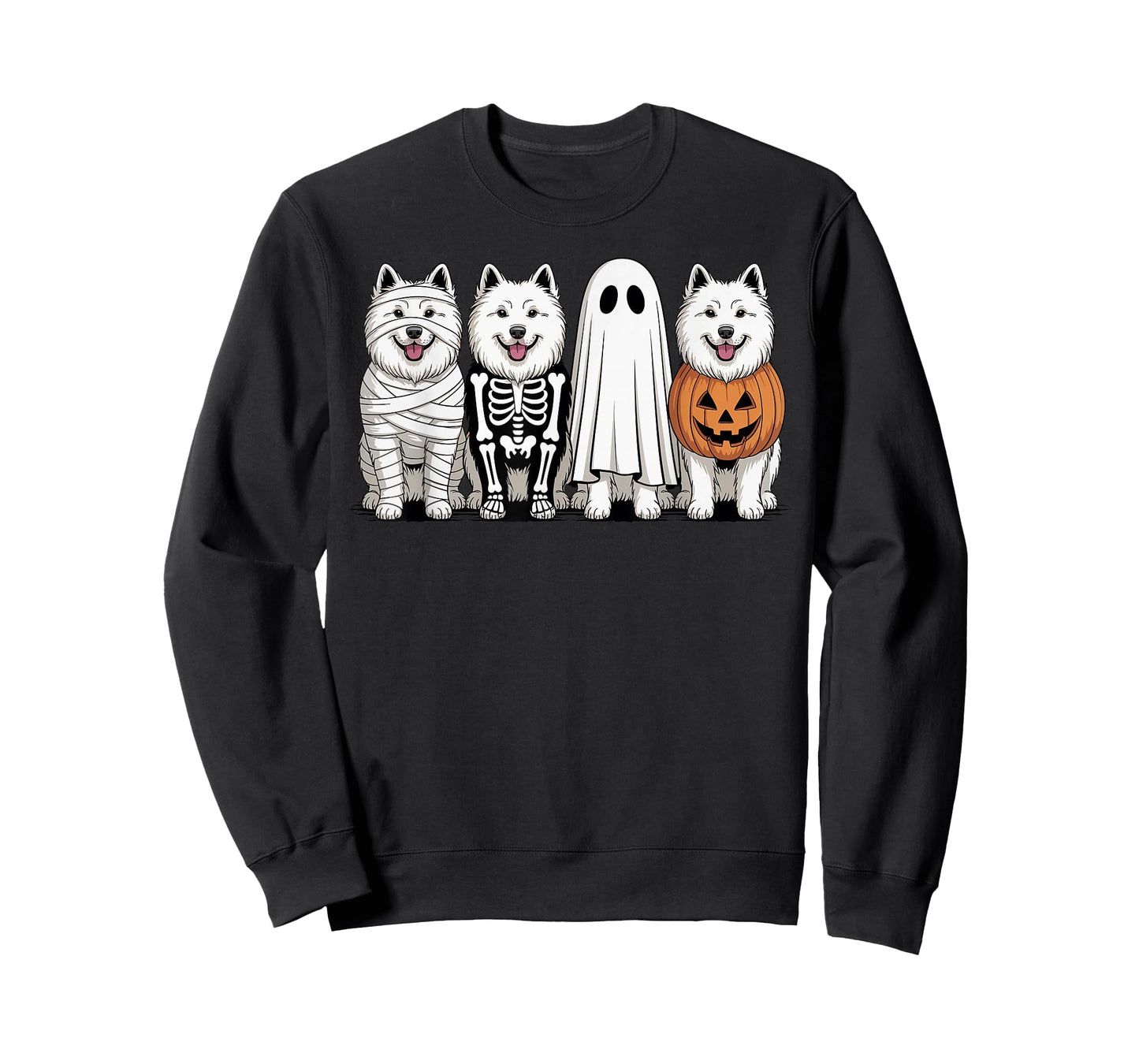 Spooky Ghost Samoyed Pumpkin Halloween Dog Skeleton T-Shirt