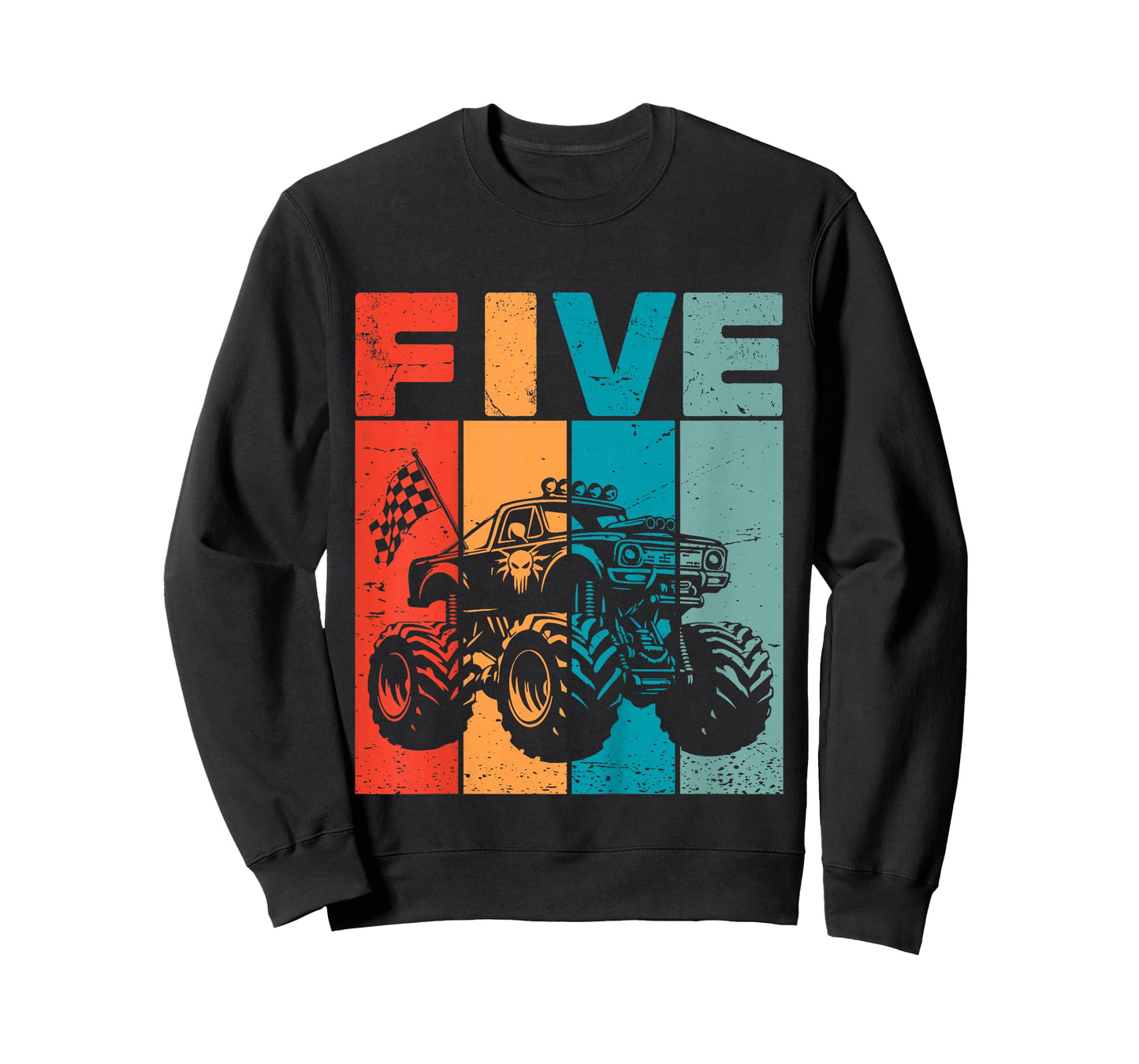 Kids 5th Birthday Monster Truck Five Retro 5 Years Old Bday Boys T-Shirt