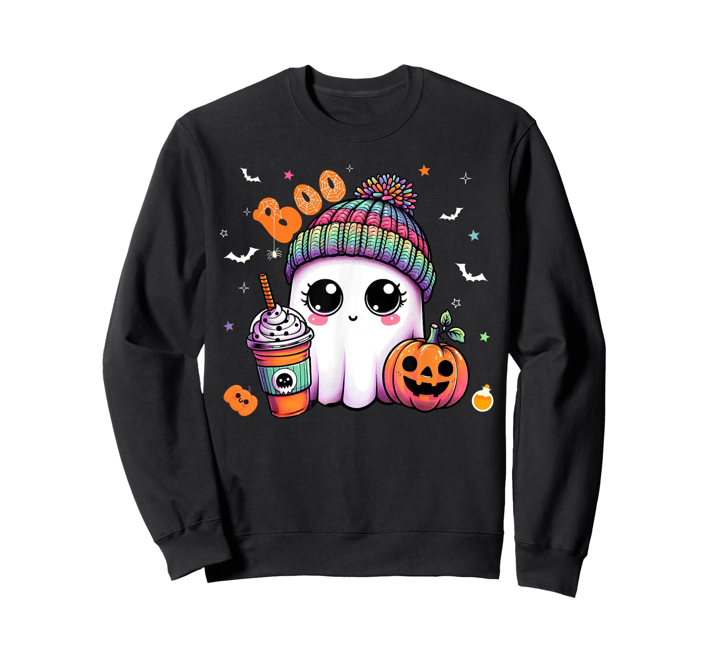 Cute Ghost Boo Drinking Pumpkin Spice Coffee Halloween T-Shirt