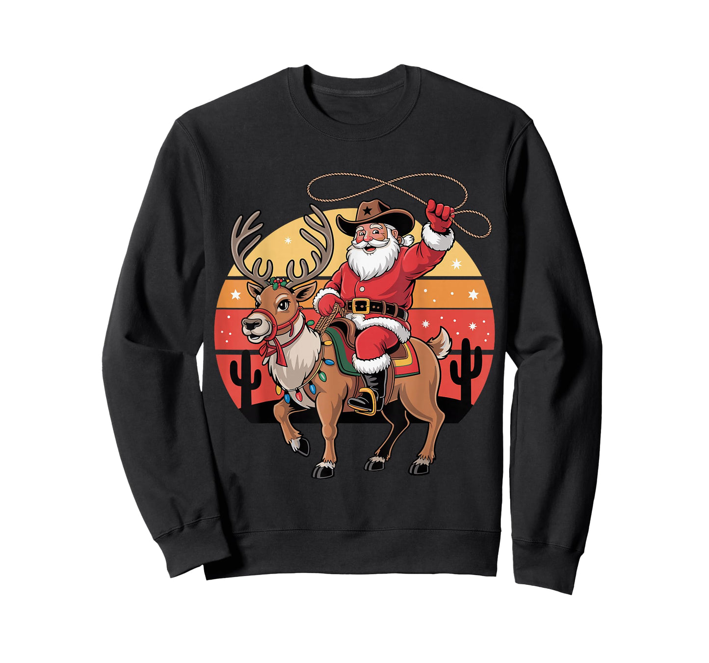 Cowboy Santa Riding Reindeer Western Texas Christmas Tee T-Shirt