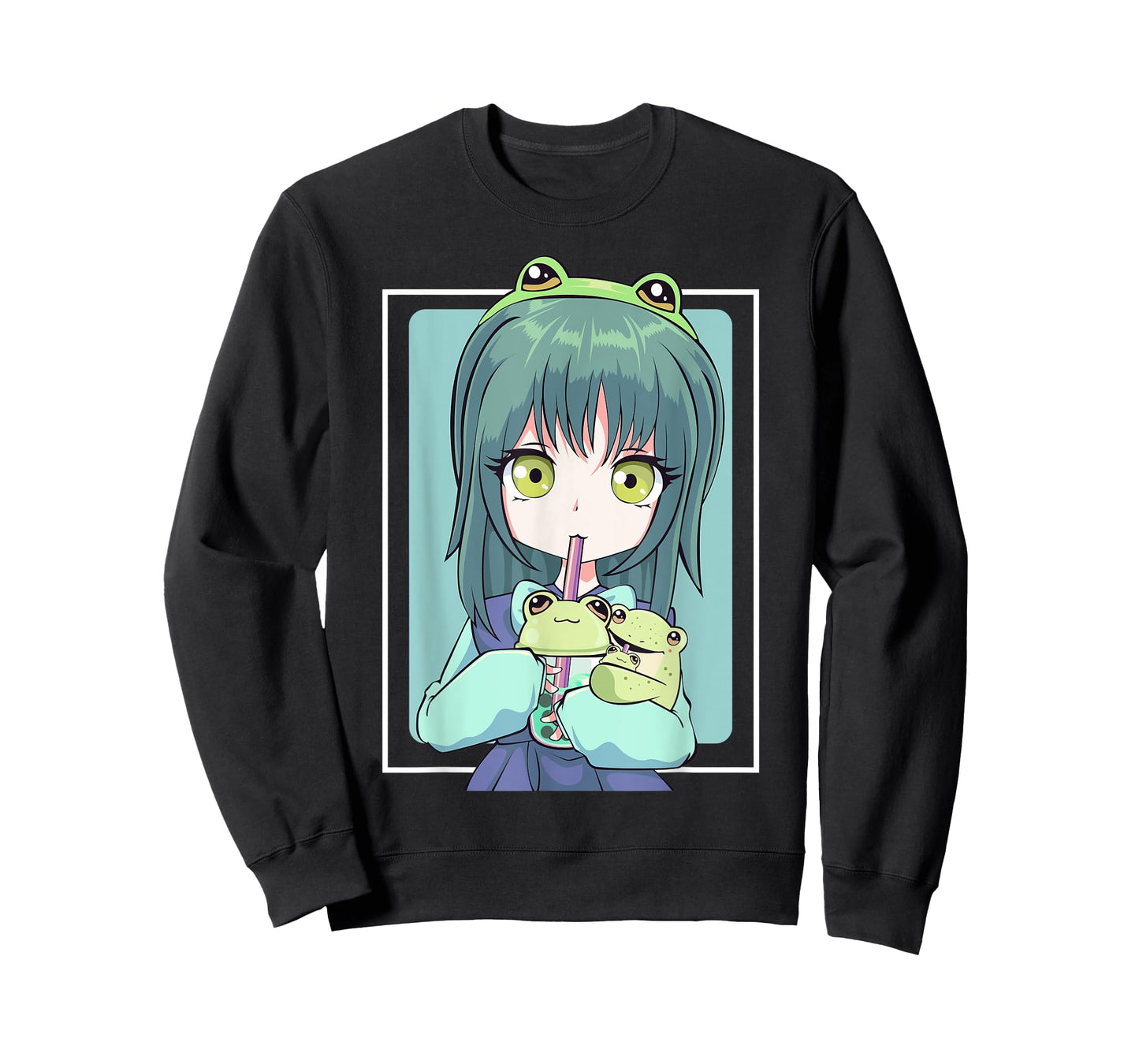 Anime Girl for Frog Lovers and Kawaii Boba Tea Frog Teens T-Shirt