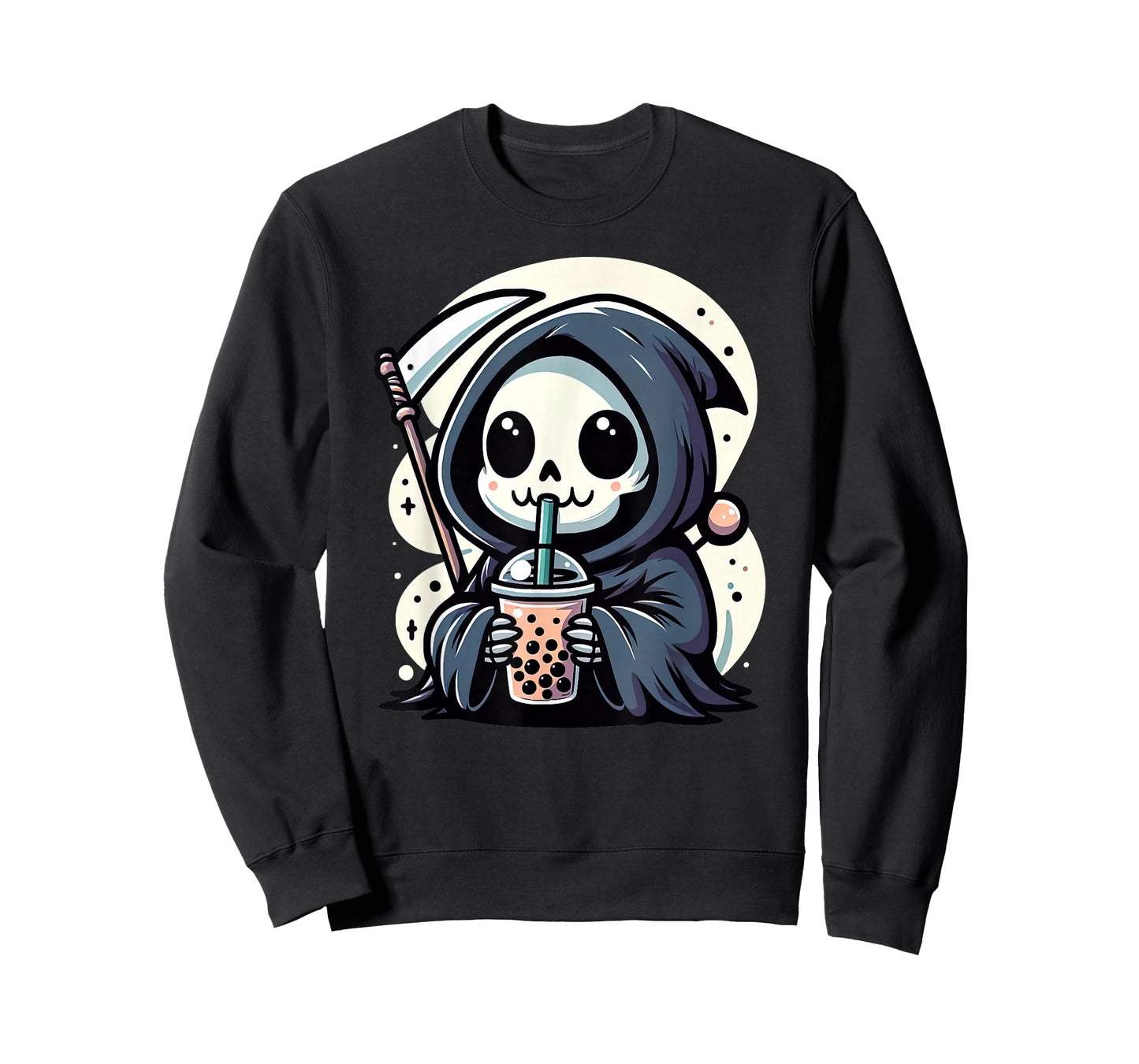 Kawaii Grim Reaper Drink Boba Tea Skeleton Skull Pastel Goth T-Shirt