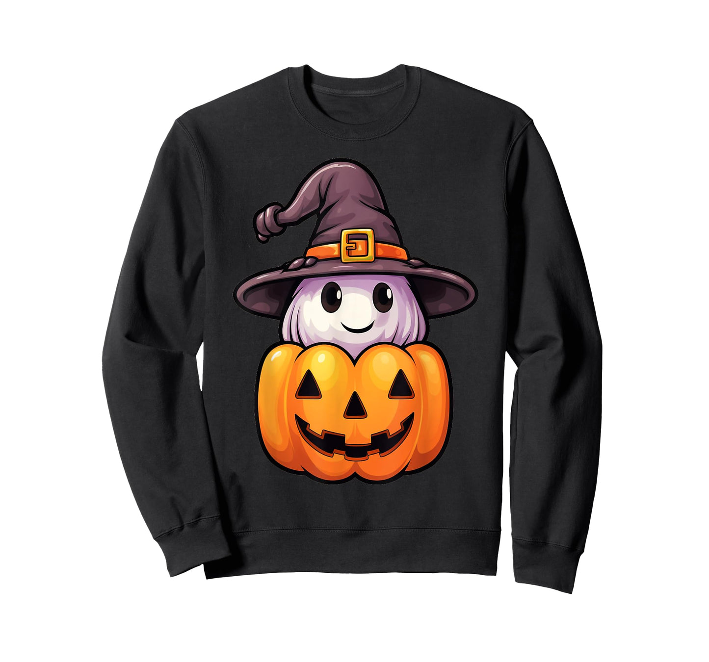 Ghost with Witch Hat on a Halloween Pumpkin Jack O Lantern T-Shirt