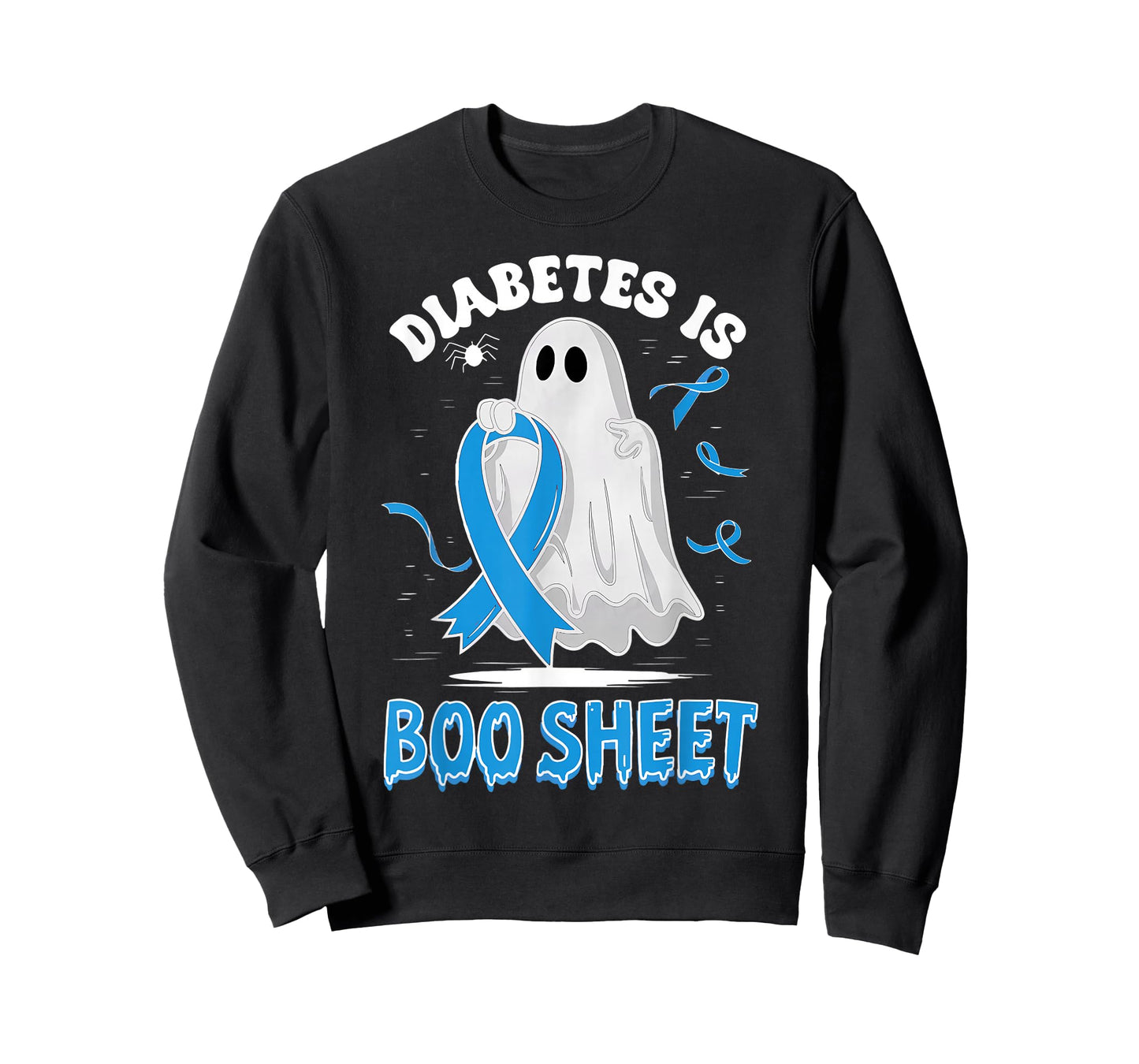 Diabetes is Boo Sheet Ghost Halloween T1D T2D Blue Ribbon T-Shirt