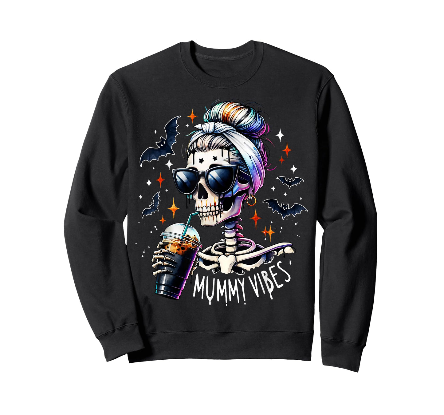 Mummy Vibes Skeleton Coffee Mom Spooky Season Halloween T-Shirt