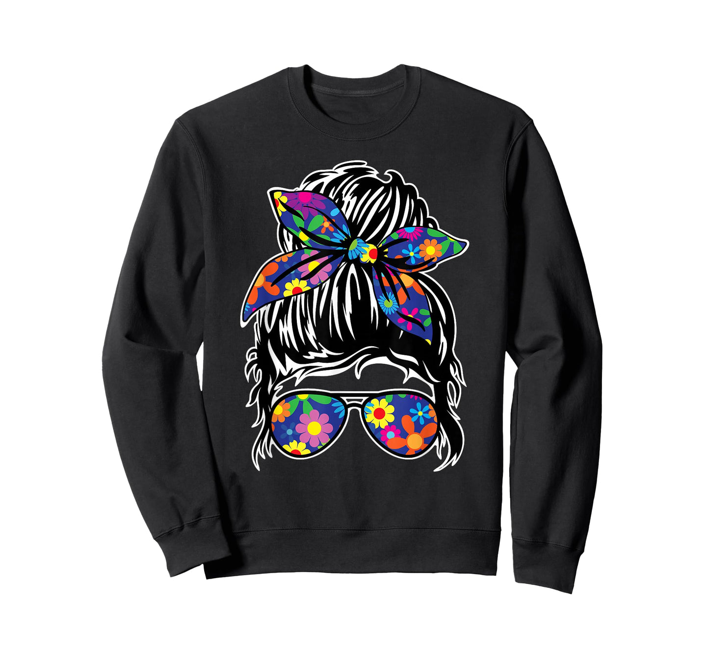 Messy Hair Bun with Bandana Ribbon and Sunglasses Design T-Shirt