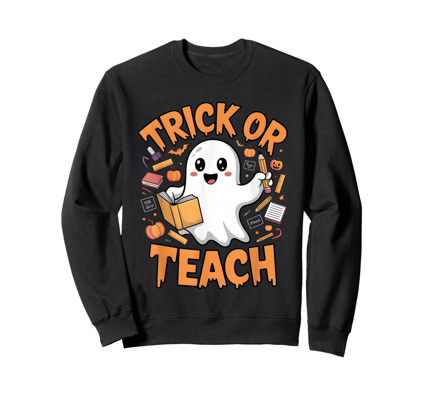 Trick Or Teach Halloween Teacher Costume Party Ghost Reading T-Shirt