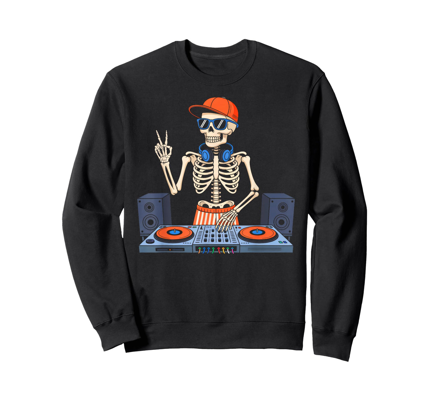 Funny Skeleton DJ EDM Music Halloween Boys Men Girls Kids T-Shirt