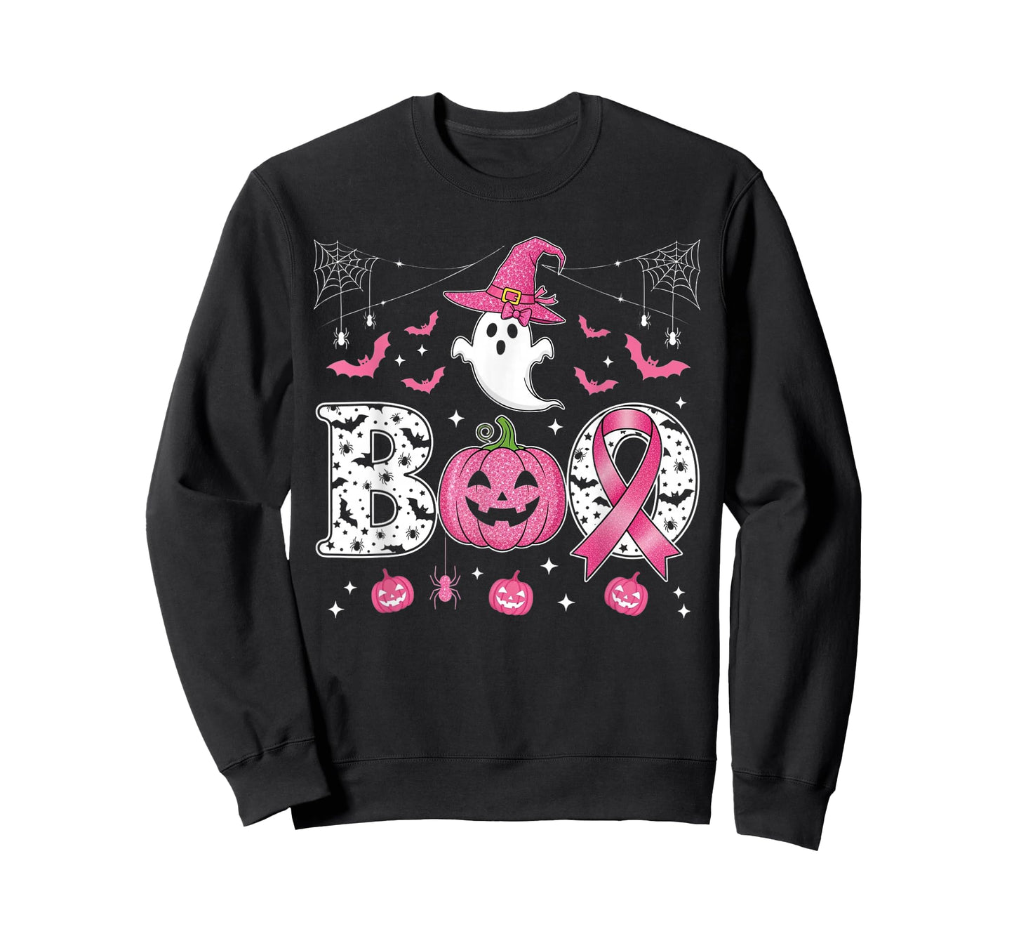 Ghost Witch Hat Pink Ribbon Breast Cancer Halloween T-Shirt