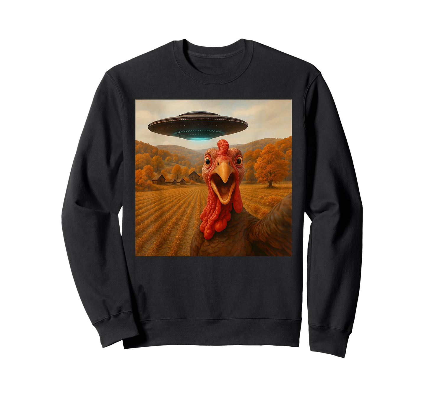 Turkey Selfie with Alien UFO Funny Thanksgiving Spaceship T-Shirt