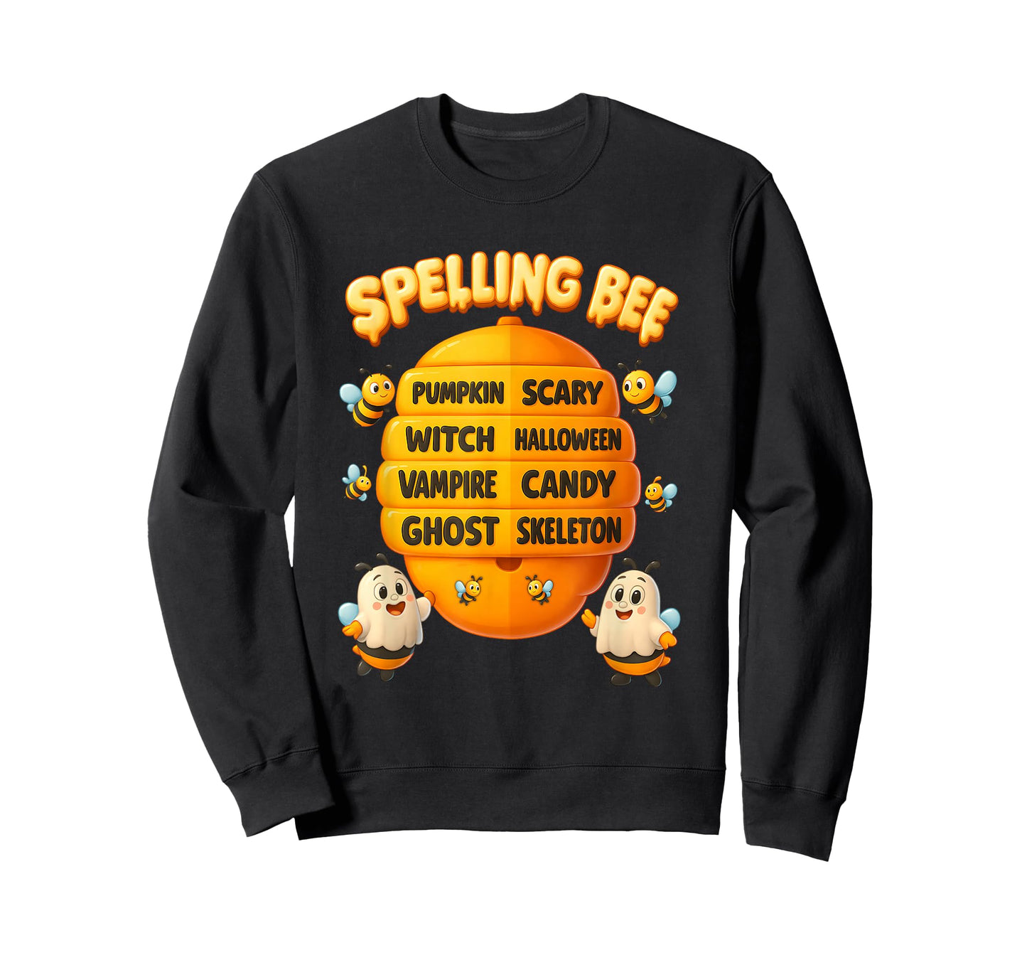 Halloween Spelling Bee Hive Pumpkin Vampire Ghost Skeleton T-Shirt