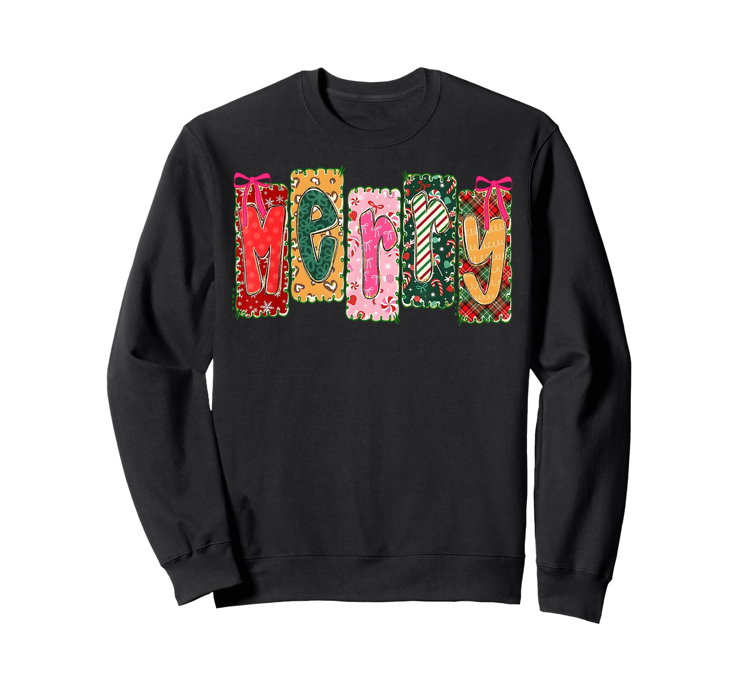 Merry Christmas Patchwork Merry Xmas Girl Women Floral Bows T-Shirt
